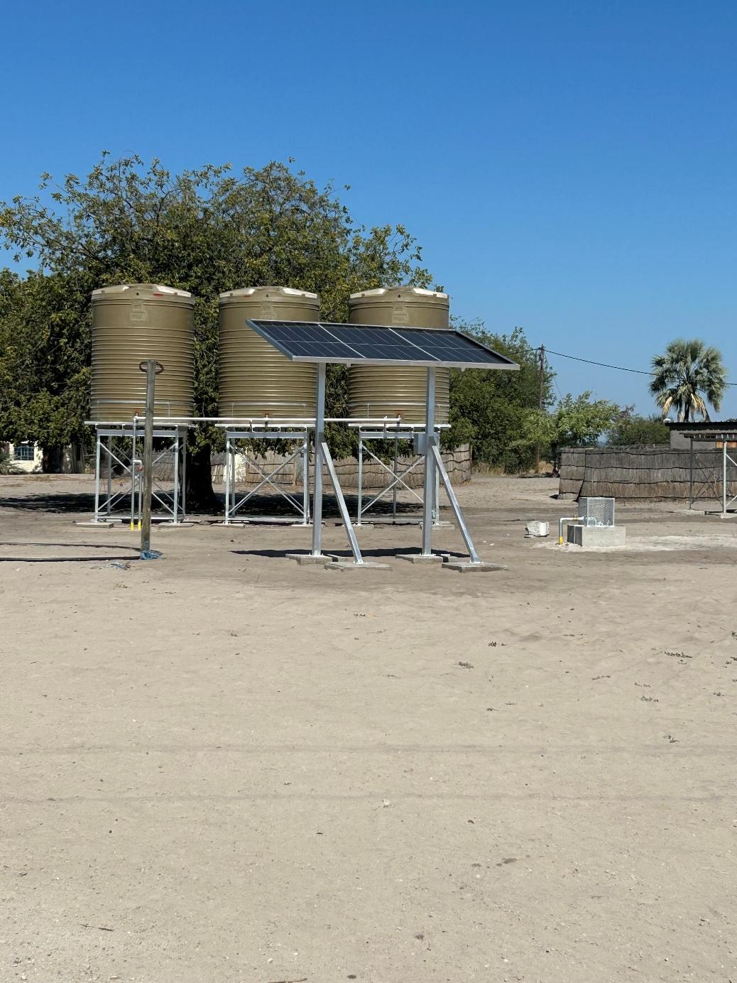 Ioma Village elevated tank stand with solar panel